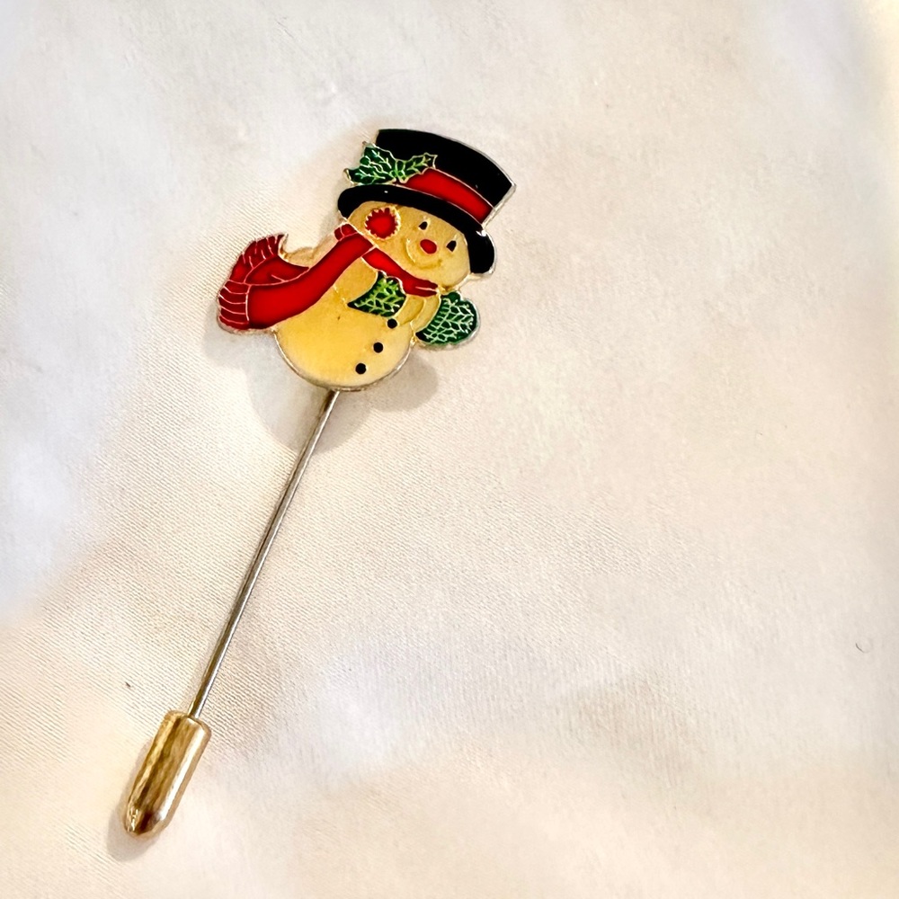 Vintage MidCentury Enamel Snowman Stick Pin